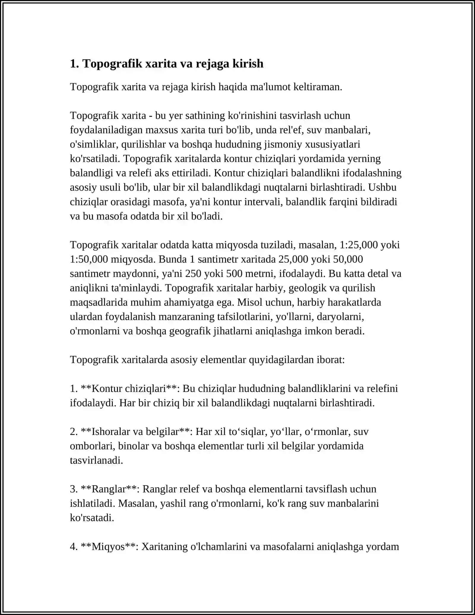 TOPOGRAFIK XARITA VA REJA. TOPOGRAFIK XARITA MAZMUNI VA SHARTLI BELGILAR 3