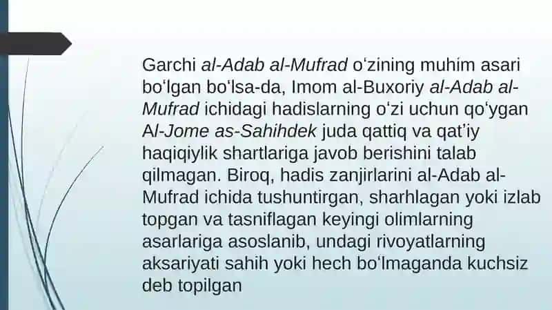 Imom Buxoriyning “Al-Adab al-mufrad” asarining konspekt qilish 3