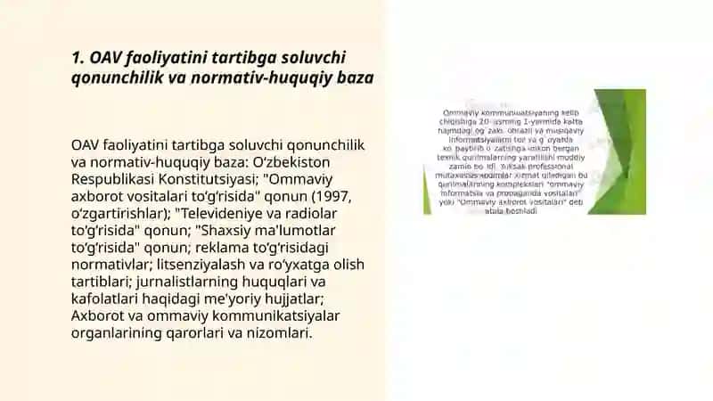 OAV faoliyatini tartibga soluvchi qonunchilik va normativ-huquqiy baza 3