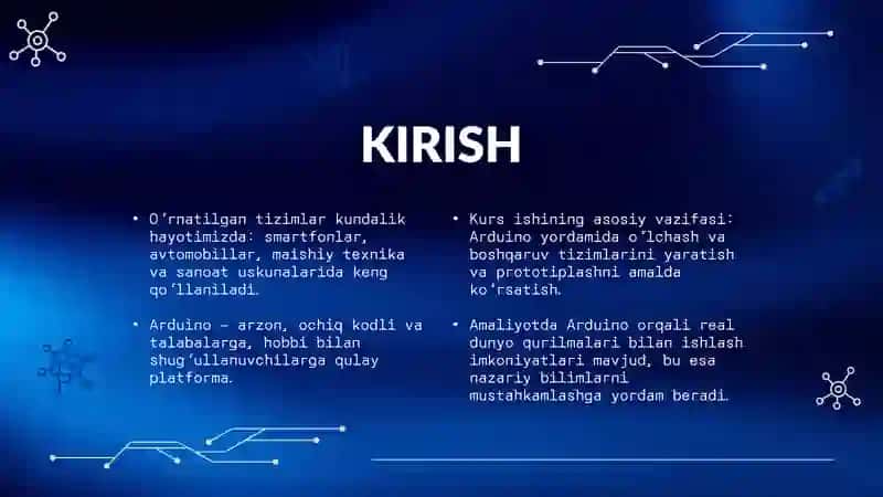 ARDUINO PLATFORMASI VA O‘RNATILGAN TIZIMLARNI PROTOTIPLASH 3