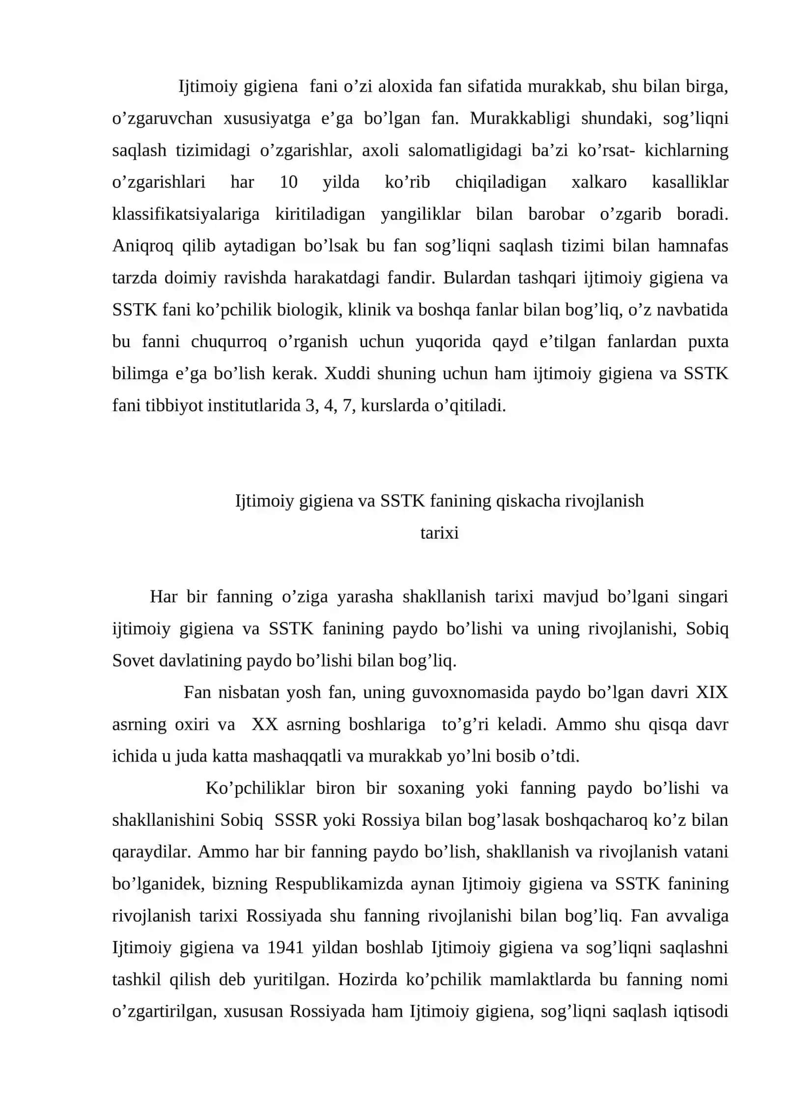 Ijtimoiy gigiena va sog’liqni saqlashni tashkil qilish fani, o’qitilishi, vazifalari, printsiplari, usullari, uning qisqacha rivojlanish tarixi 3