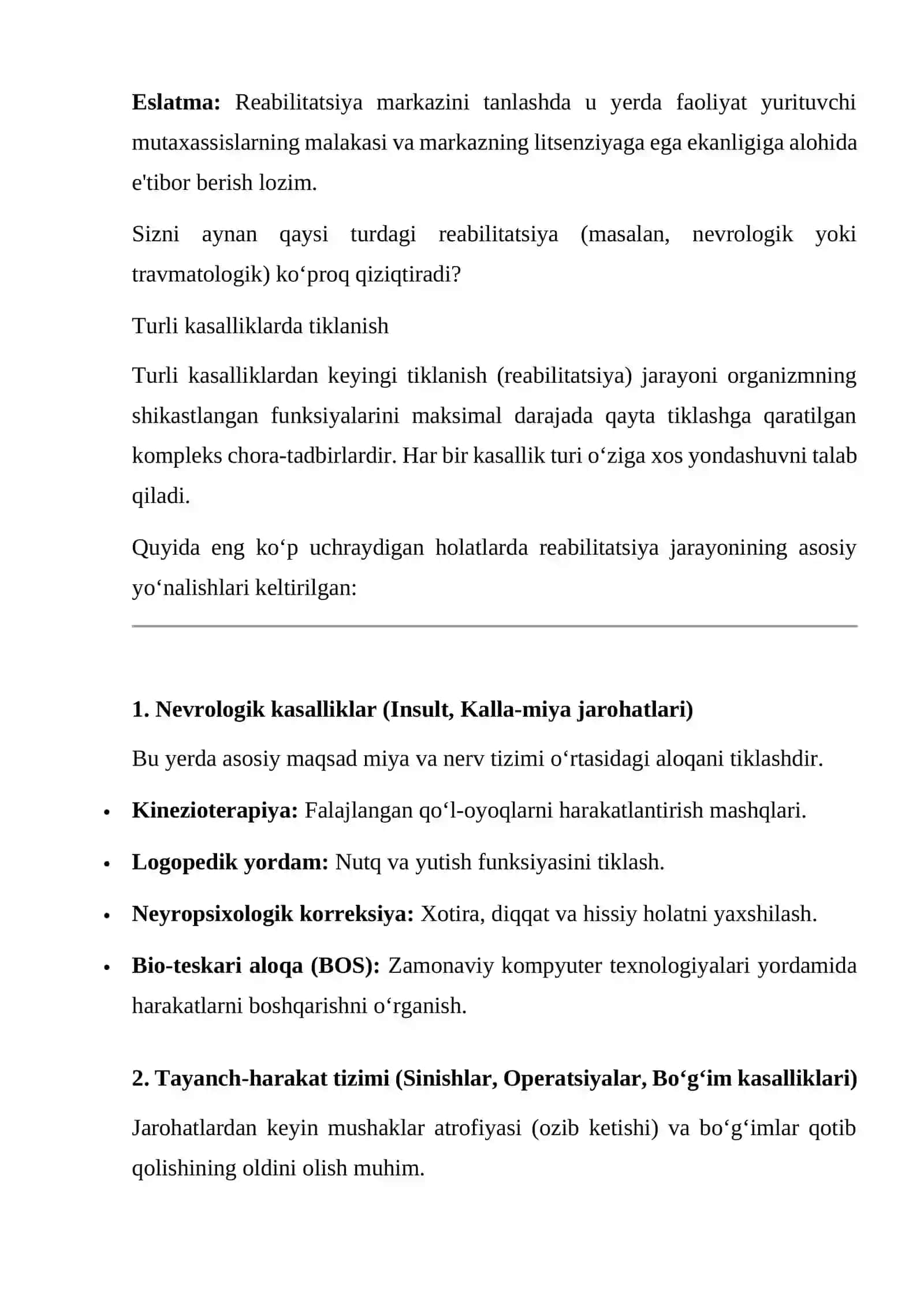 Xususiy reabilitatsiya (Turli kasalliklarda tiklanish) 3