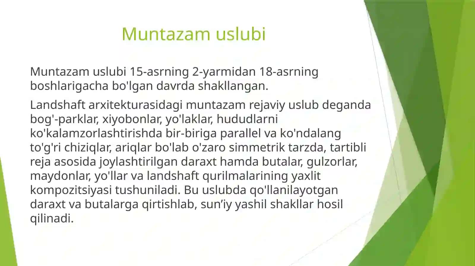 Shaharsozlik va landshaft loyihalash fanidan taqdimot ishi 3