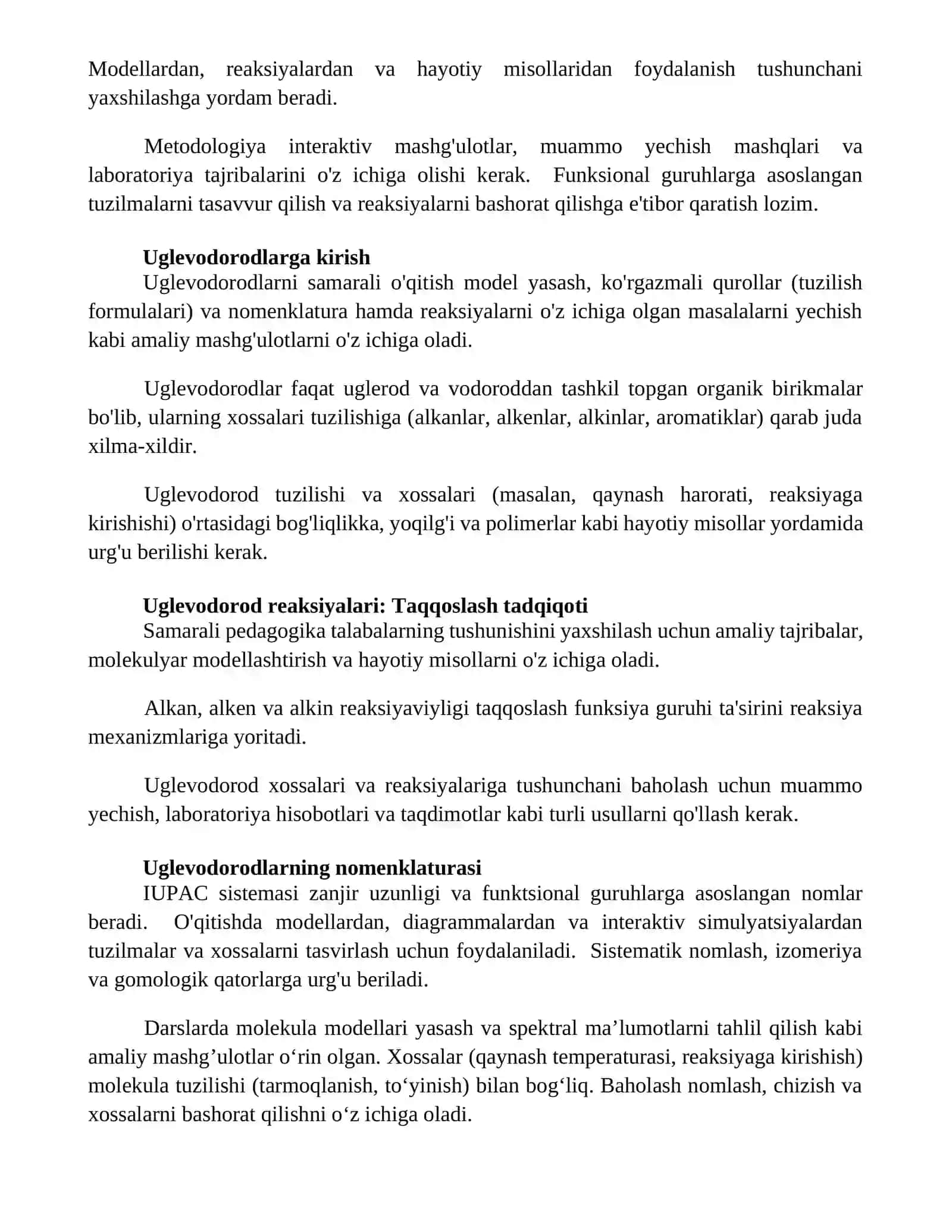 Uglevodorodlar va ularning xossalarini oqitish metodikasi 3