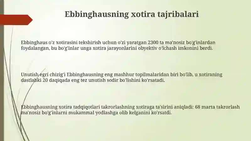 Ebbingauz, Brayyan va Xarterlarning eksperimental tadqiqotlari 3