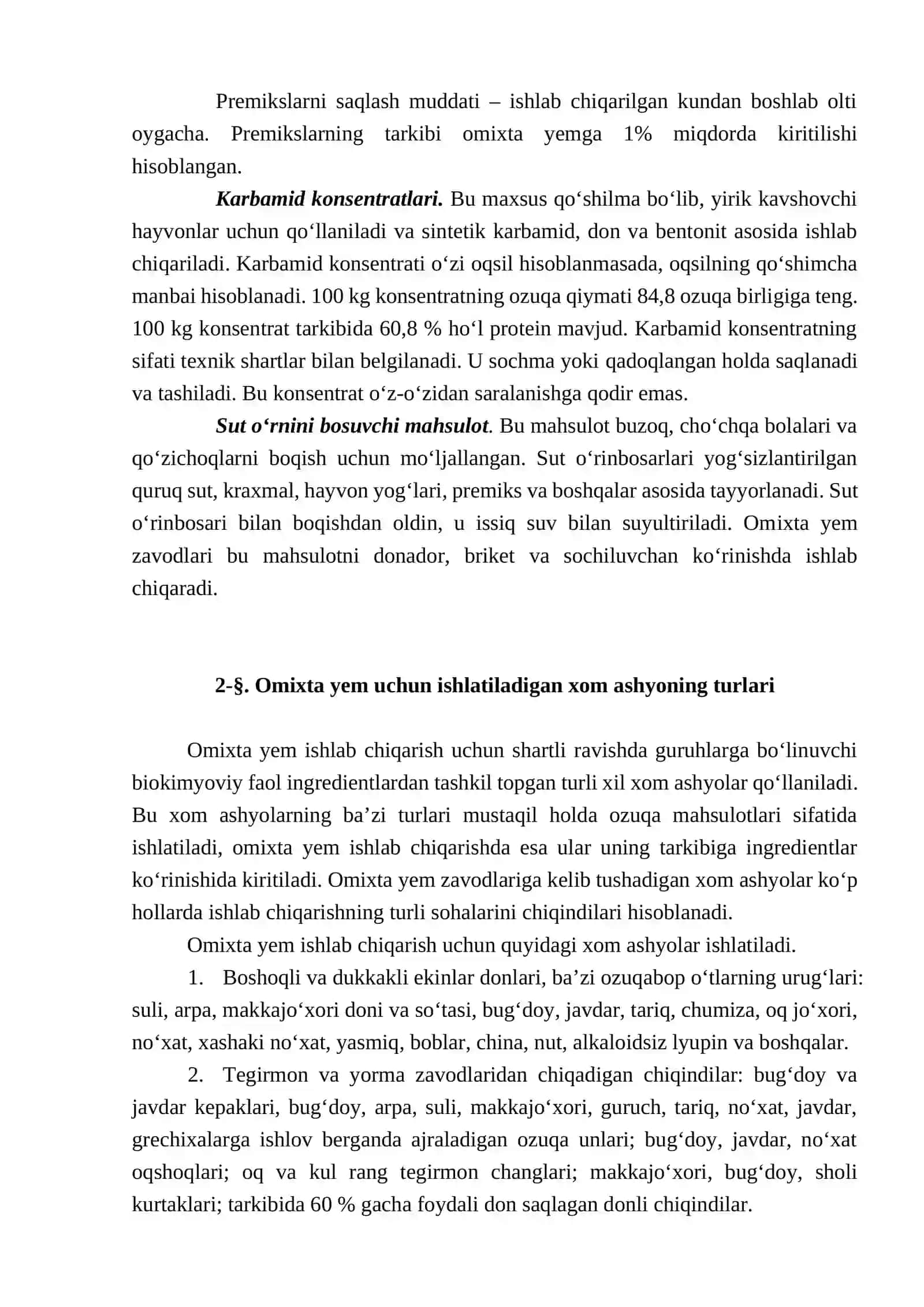 Omixta Yem Assortimenti va Uni Ishlab Chiqarishda Qo‘llaniladigan Xom Ashyo Tavsifi 3