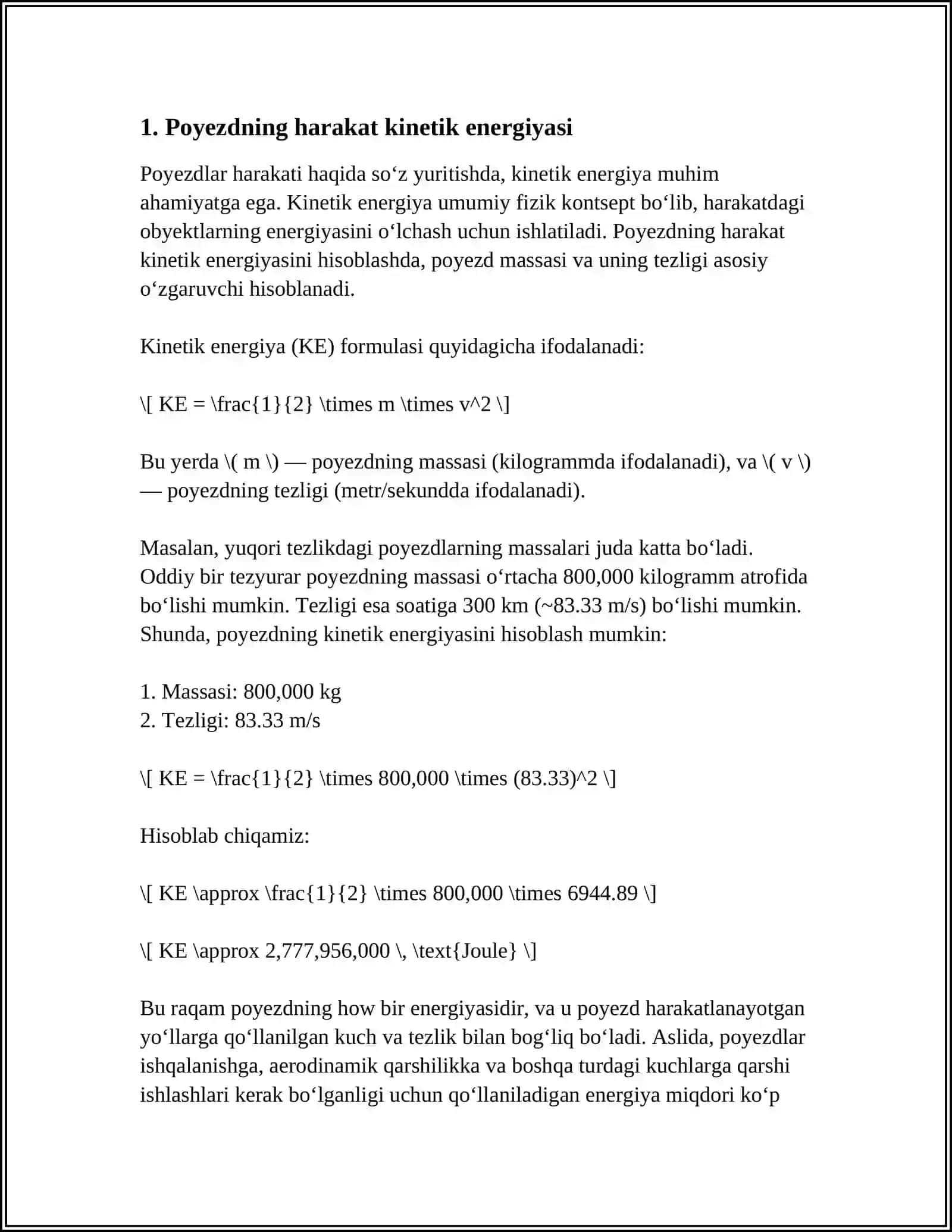POYEZD HARAKATINING ENERGETIK KOʻRSATKICHLARI, POYEZDNING HARAKAT TEZLIGI, YURISH VAQTINI ANALITIK VA GRAFIK USULLARDA ANIQLASH 3