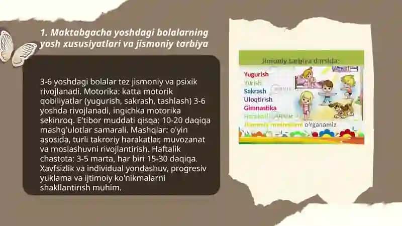 Maktabgacha yoshdagi bolalar uchun sport mashqlari. Sport mashqlariga oʻrgatish metodikasi 3