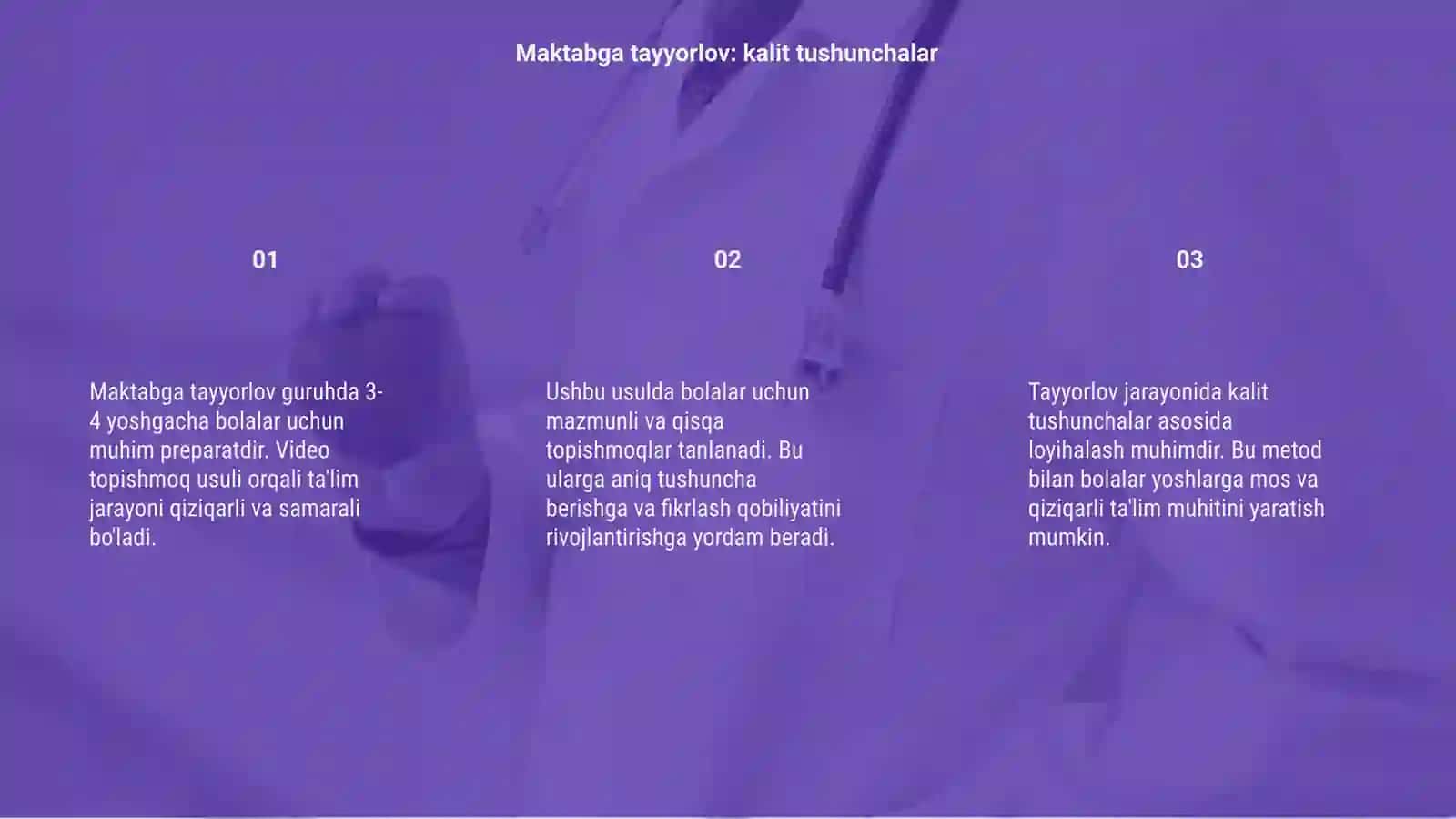 Maktabga tayyorlov 3-4yoshgacha guruhda Video topishmoq usuli asosida taʼlim-tarbiya jarayonini loyihalashtirish 3