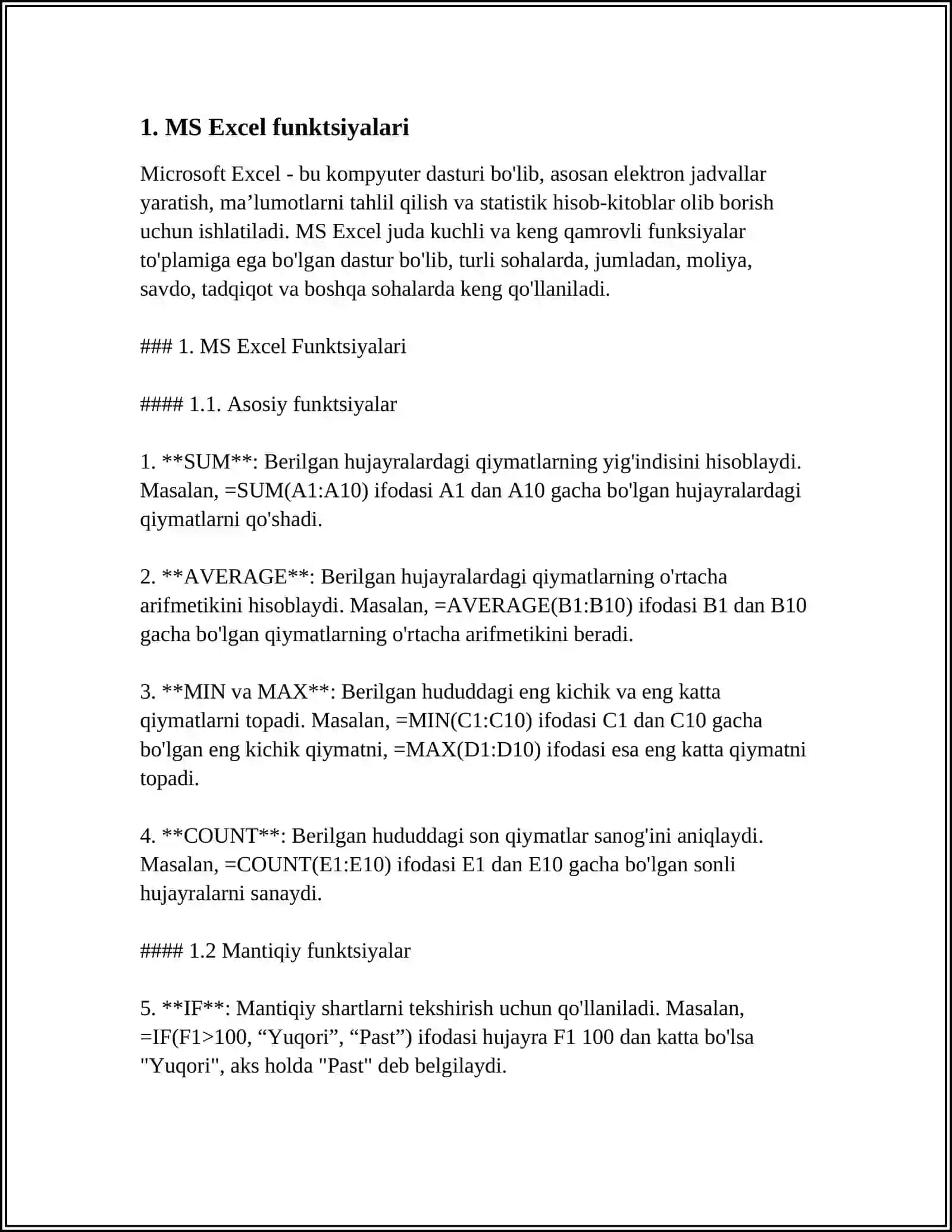 MS Excel funktsiyalari 3