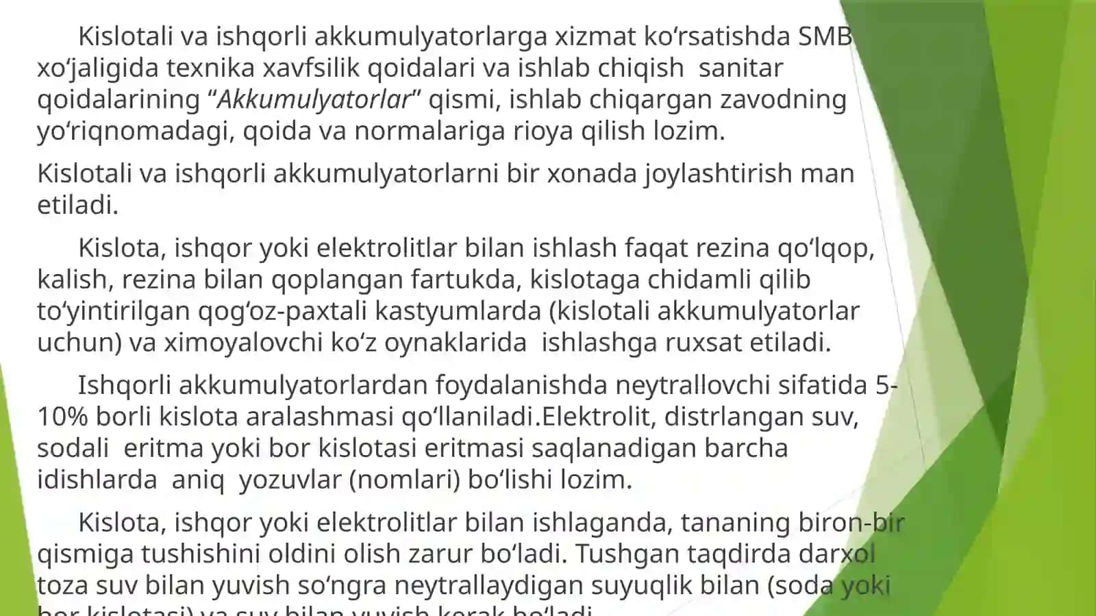TA’MINOT QURILMALARI VA AKKUMULYATOR BATAREYALARDAGI O‘LCHOVLAR 3