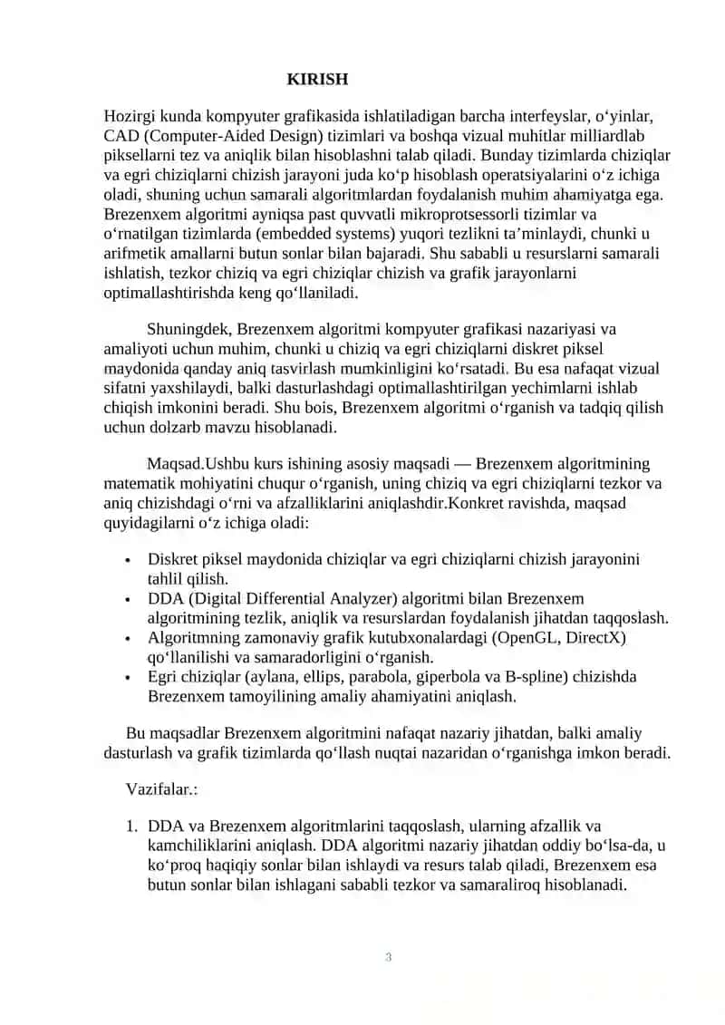 Brezenxli algoritmi va egri chiziqlarni chizishdagi roli 3