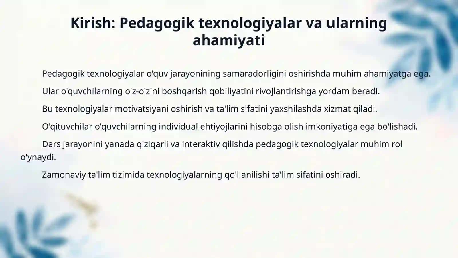 Pedagogik texnologiyaga oid fikr taraqqitotini tizimlashtirish. 3