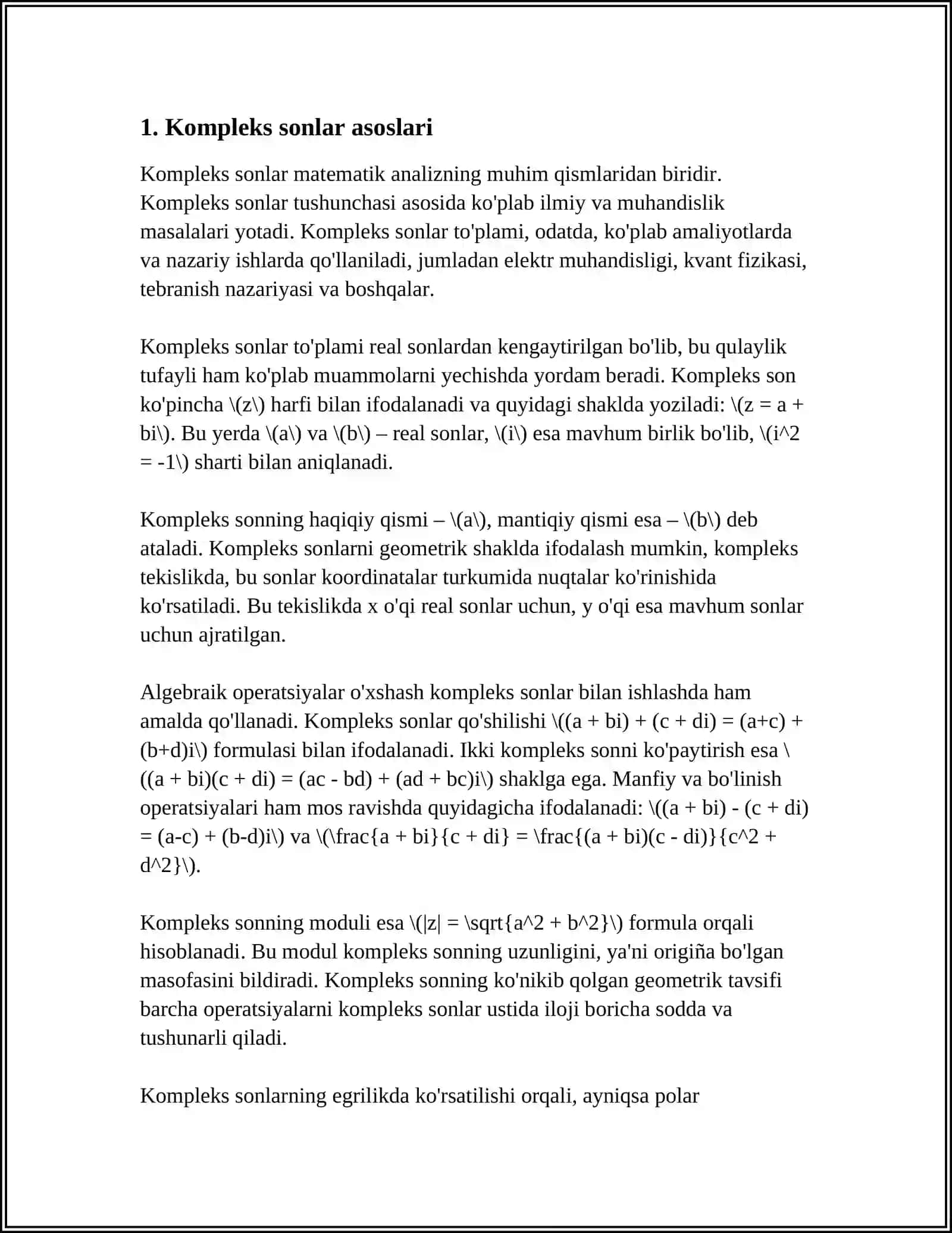 Kompleks sonlar 3
