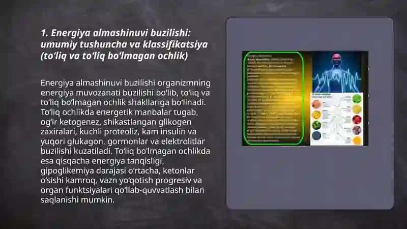 Energiya almashinuvi buzilishi. To‘liq, to‘liq bo‘lmagan ochlik. Raxmatullayev Nodirbek 3