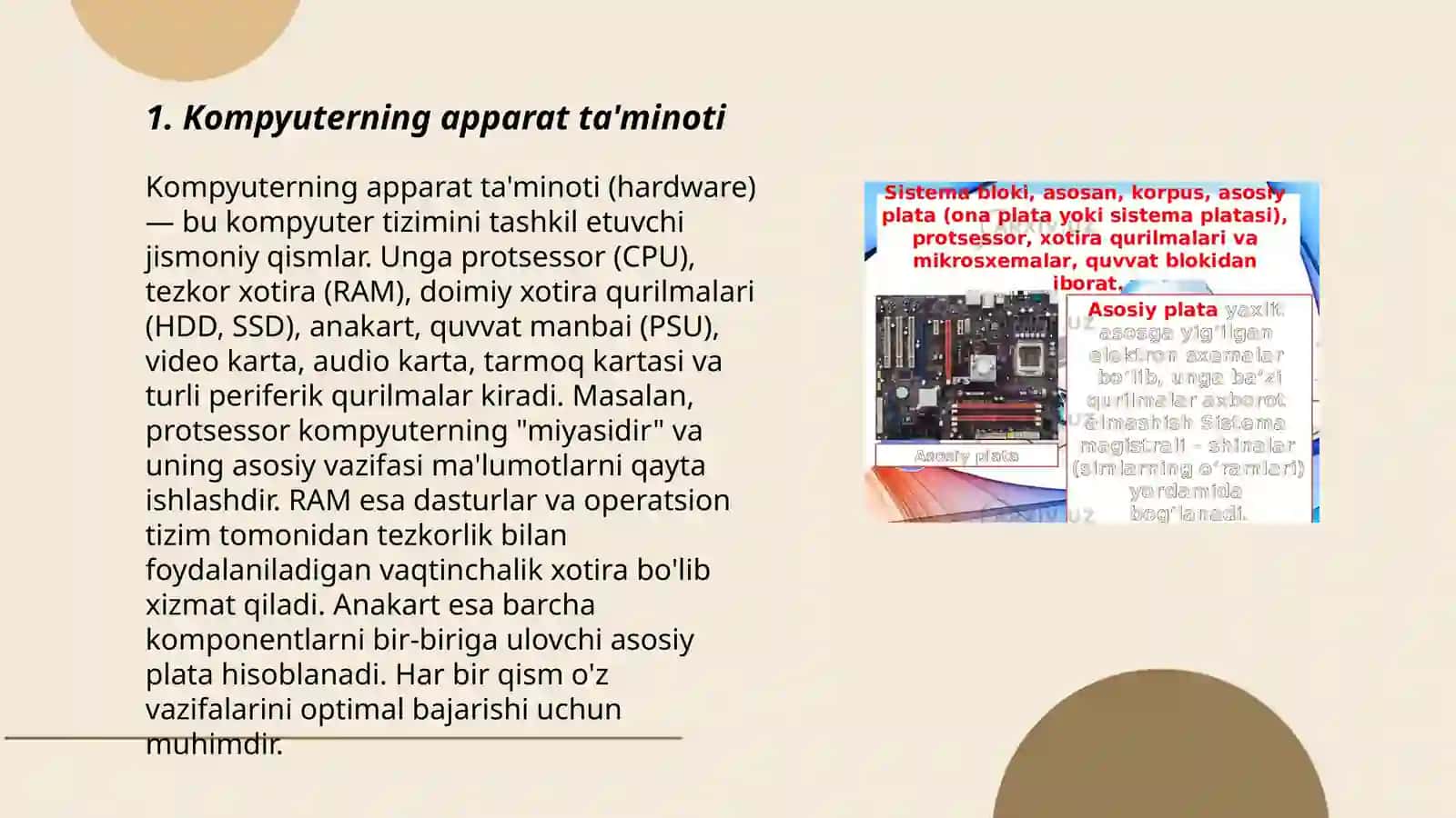 Shaxsiy kompyuterning tuzilishi va arxitekturasi 3