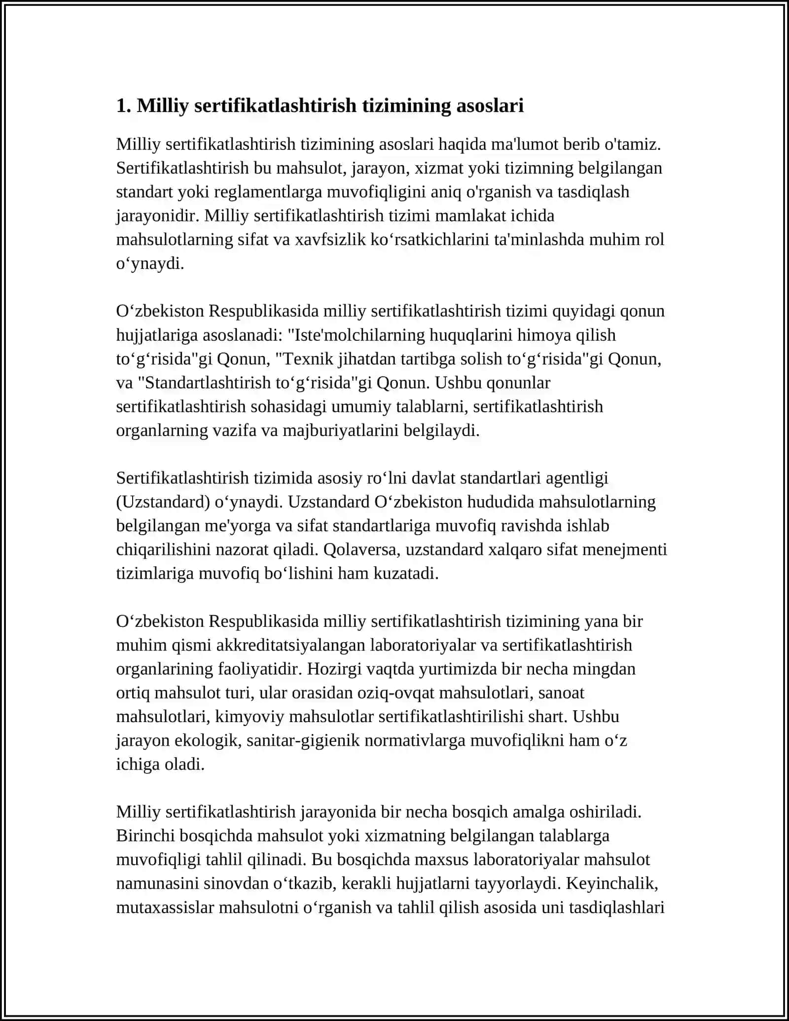 O‘ZBEKISTON RESPUBLIKASI SERTIFIKATLASHTIRISH MILLIY TIZIMI 3