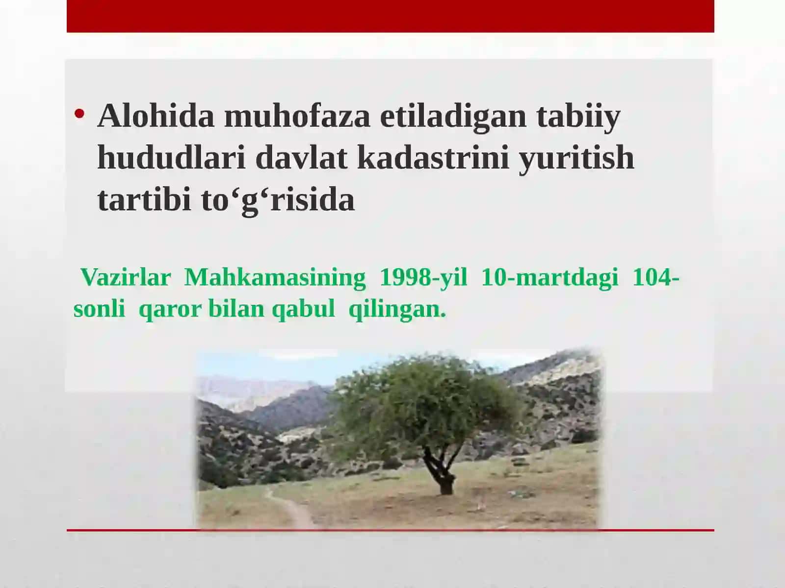 Alohida muhofaza  etiladigan  tabiiy  hududlar  davlat  kadastri va  Chiqindilarni  ko’mib   tashlash  va  utillashtirish  joylari  davlat  kadastri 3