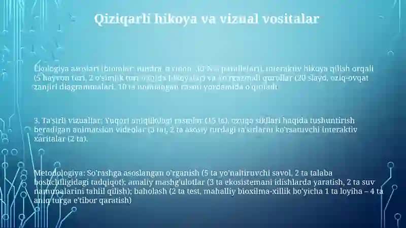Ekologiya asoslari mavzusini oʻrganish metodikasi darslar tizimi 3