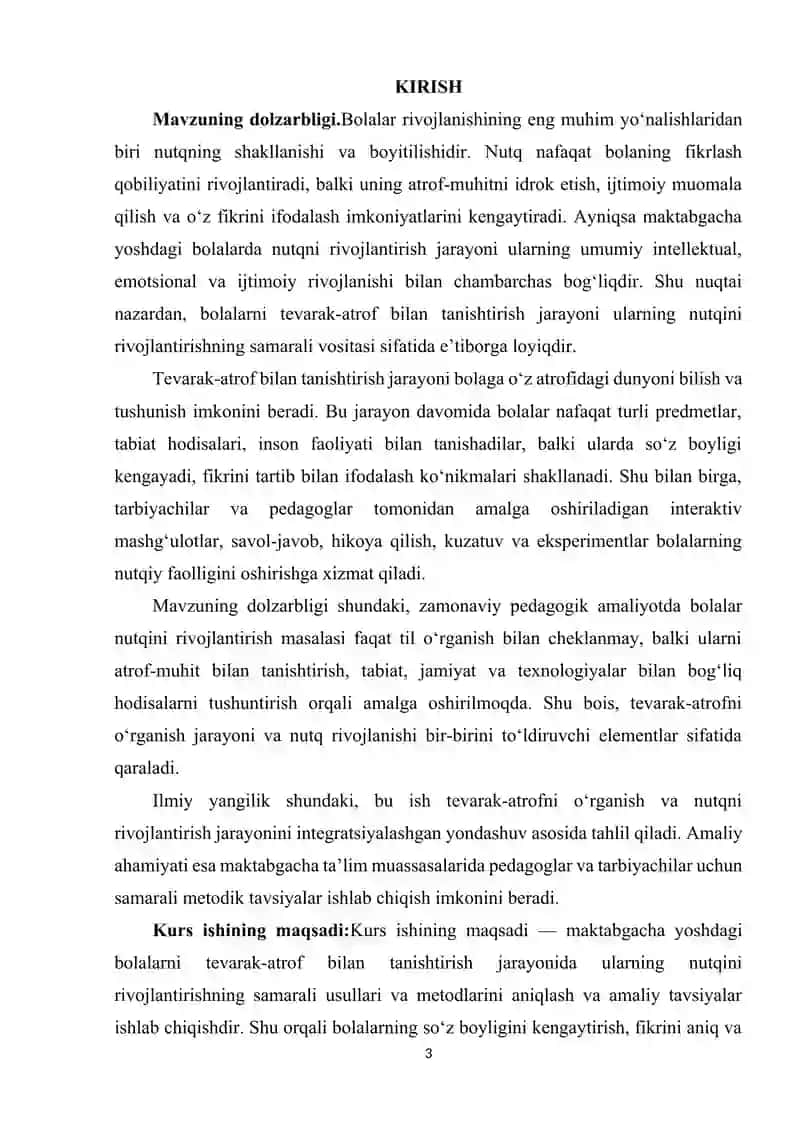 TEVARAK-ATROF BILAN TANISHTIRISH JARAYONIDA BOLALAR NUTQINI RIVOJLANTIRISH 3