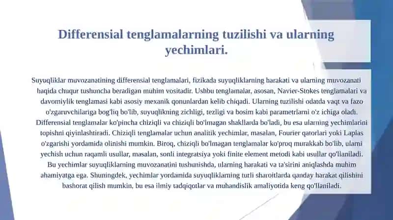 Suyuqliklar muvozanatining differensial tenglamasi 3