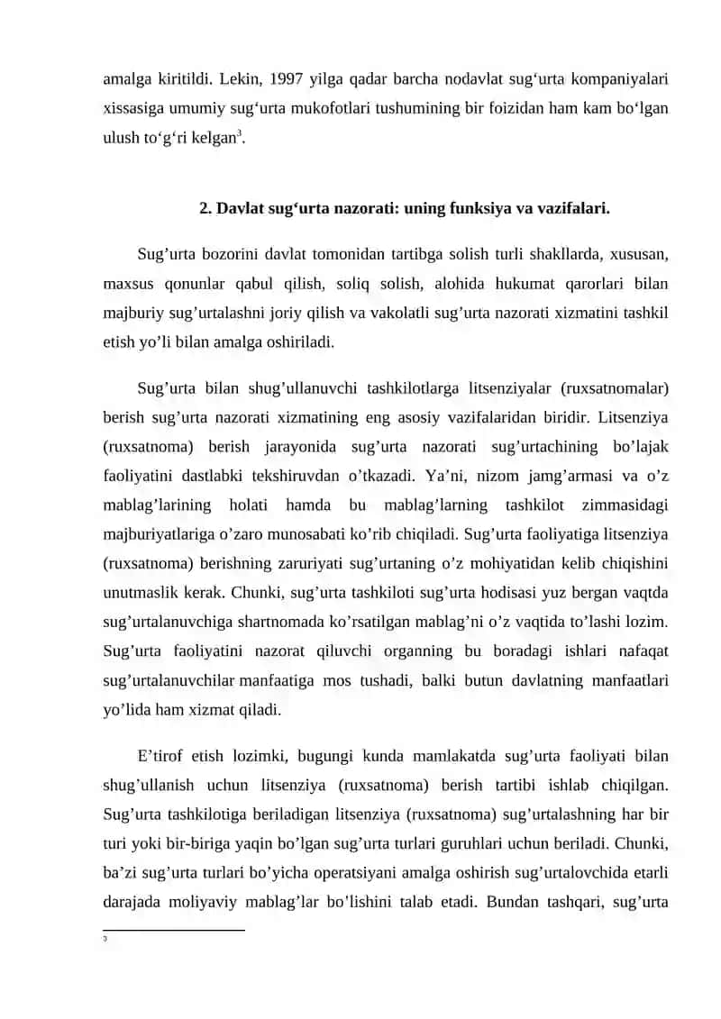 SUG‘URTA FAOLIYATINI DAVLAT TOMONIDAN TARTIBGA SOLISH, SUG`URTA NAZORATI DAVLAT INSPEKSIYASINING FUNKSIYA VA VAZIFALARI 3