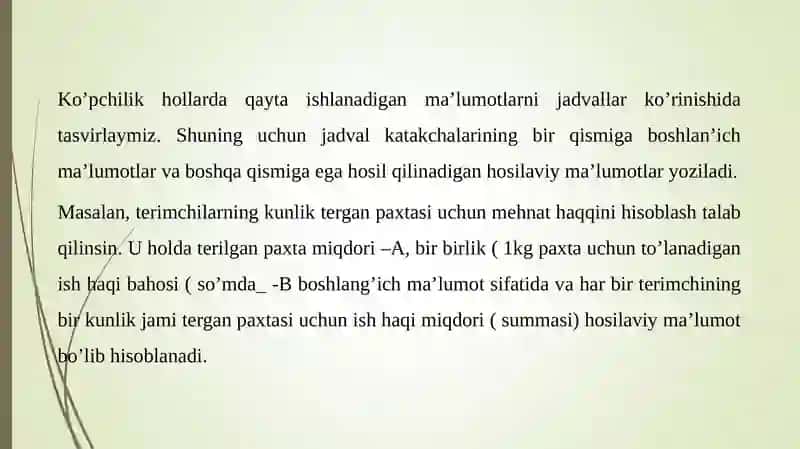 Excel dasturida iqtisodiy masalalarni yechish 3