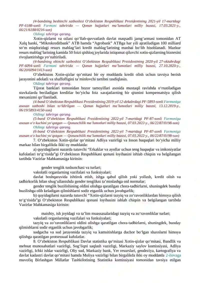 XOTIN-QIZLARNING MEHNAT HUQUQLARI KAFOLATLARINI YANADA KUCHAYTIRISH VA TADBIRKORLIK FAOLIYATINI QO‘LLAB-QUVVATLASHGA OID CHORA-TADBIRLAR TO‘G‘RISIDA 3
