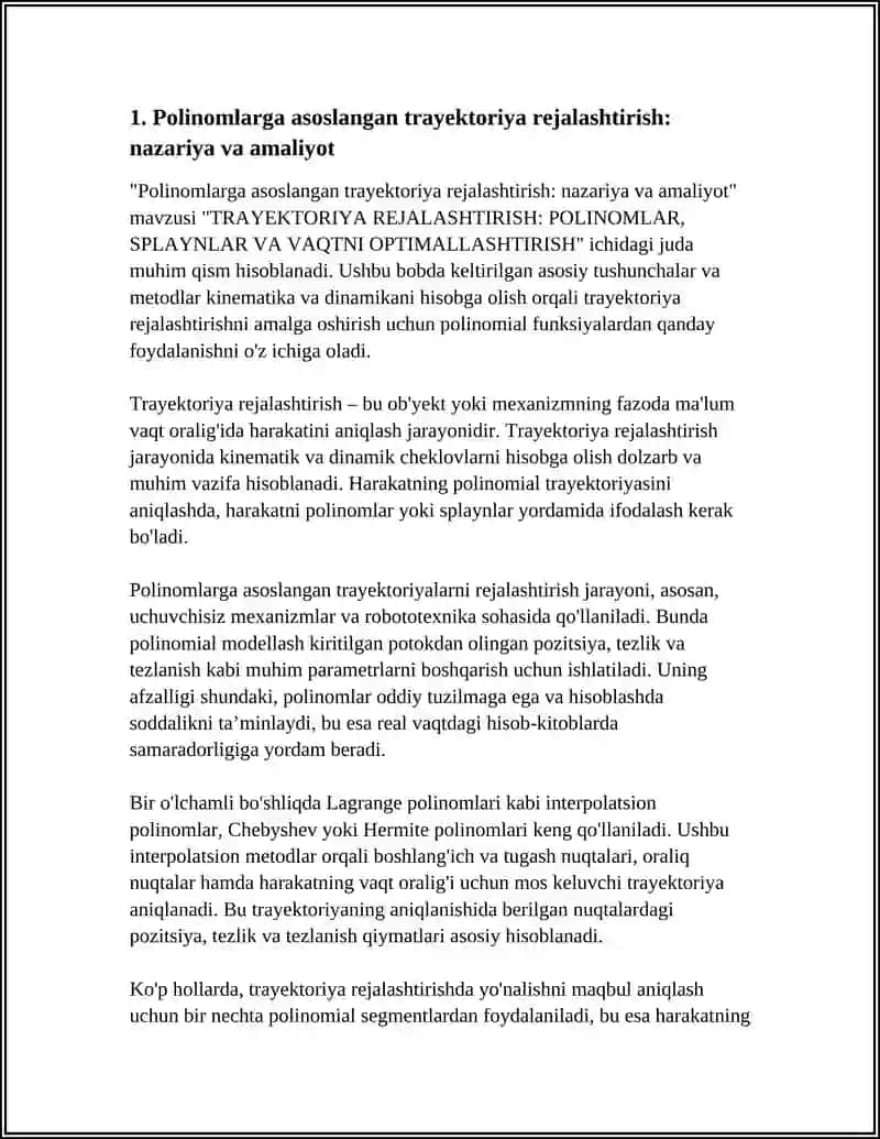 Polinomlarga asoslangan trayektoriya rejalashtirish 3