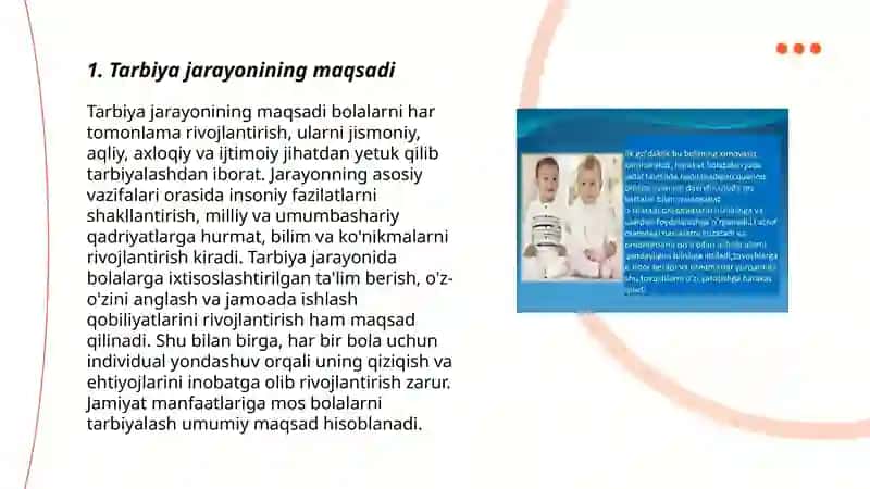 Tarbiya jarayonining o'ziga xos xususiyatlari 3