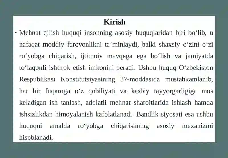 Mehnatqilish huquqi va ish bilan ta'minlash 3