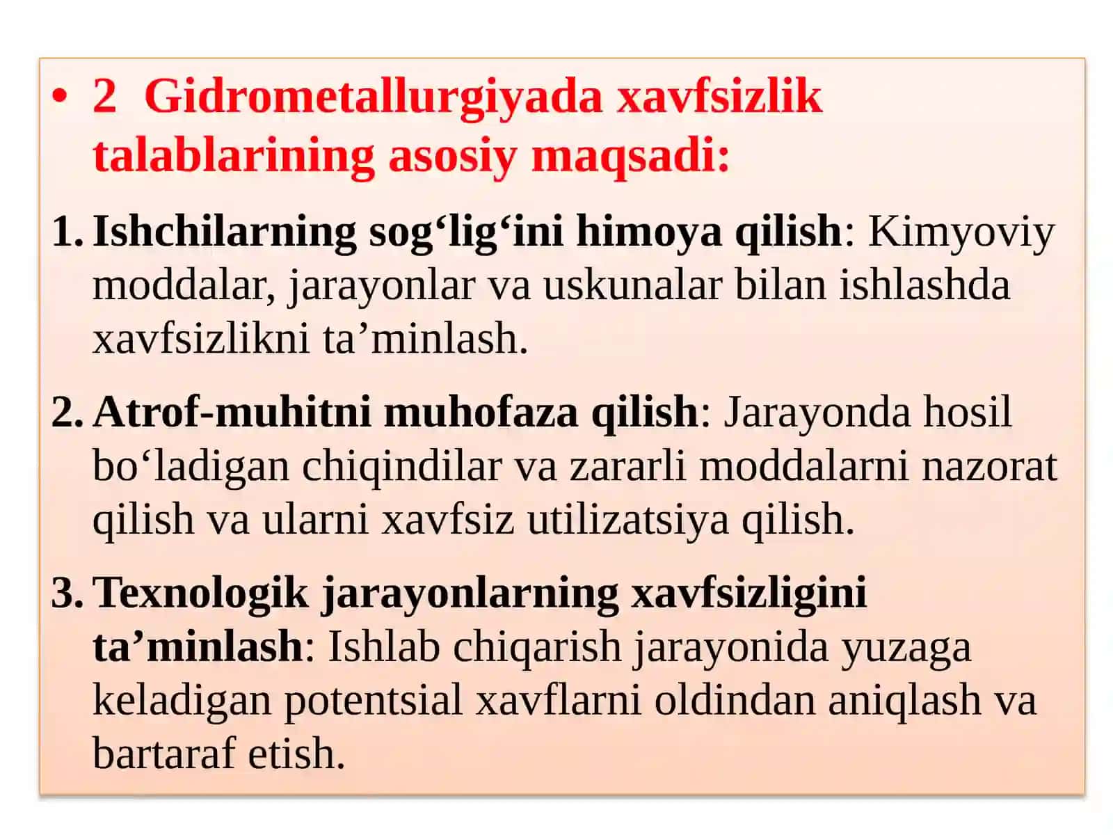 Gidrometallurgiyada xavfsizlik talablari va qoidalari 3