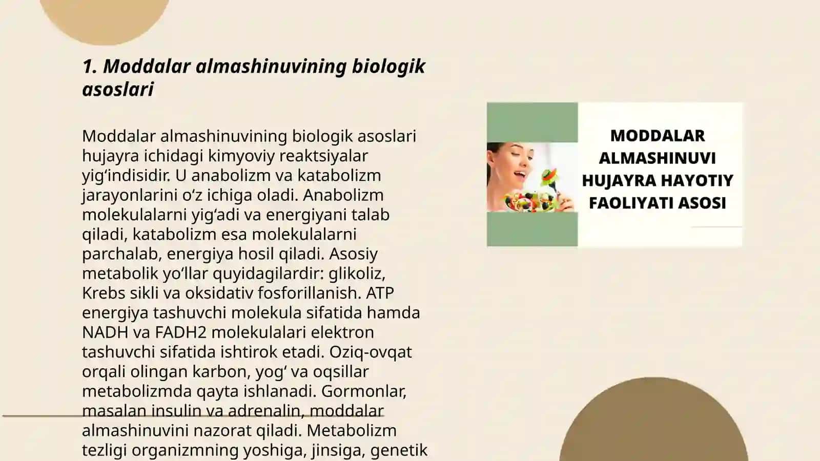 Moddalar va energiya almashinuvi. Yosh xususiyatlari 3