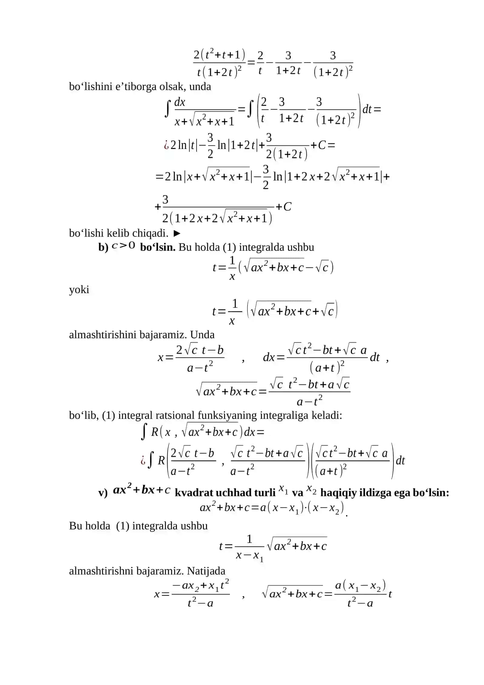 Ba’zi irratsional funksiyalarni integrallash 3