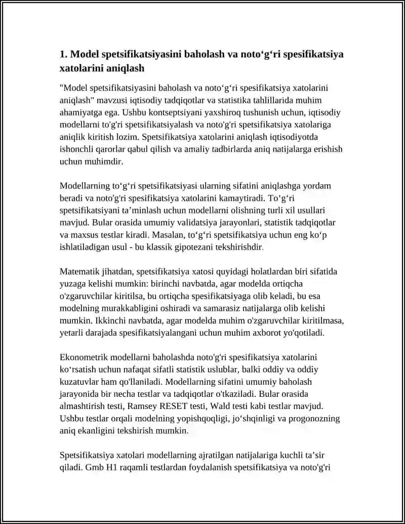 EKONOMETRIK MODELLARNING SIFATINI UMUMIY BAHOLASH 3
