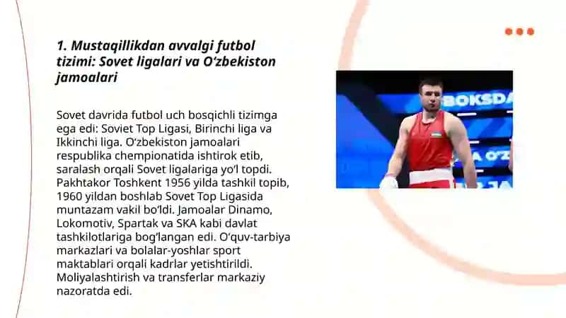 Mustaqillikdan avval va mustaqillikdan keyin sportning ozgarishi futbol va boks boyicha 3