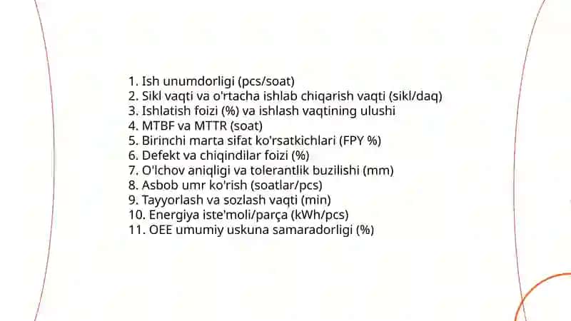 Valli dastgoh ish samaradorligini baholash mezonlari va indikatorlari 3
