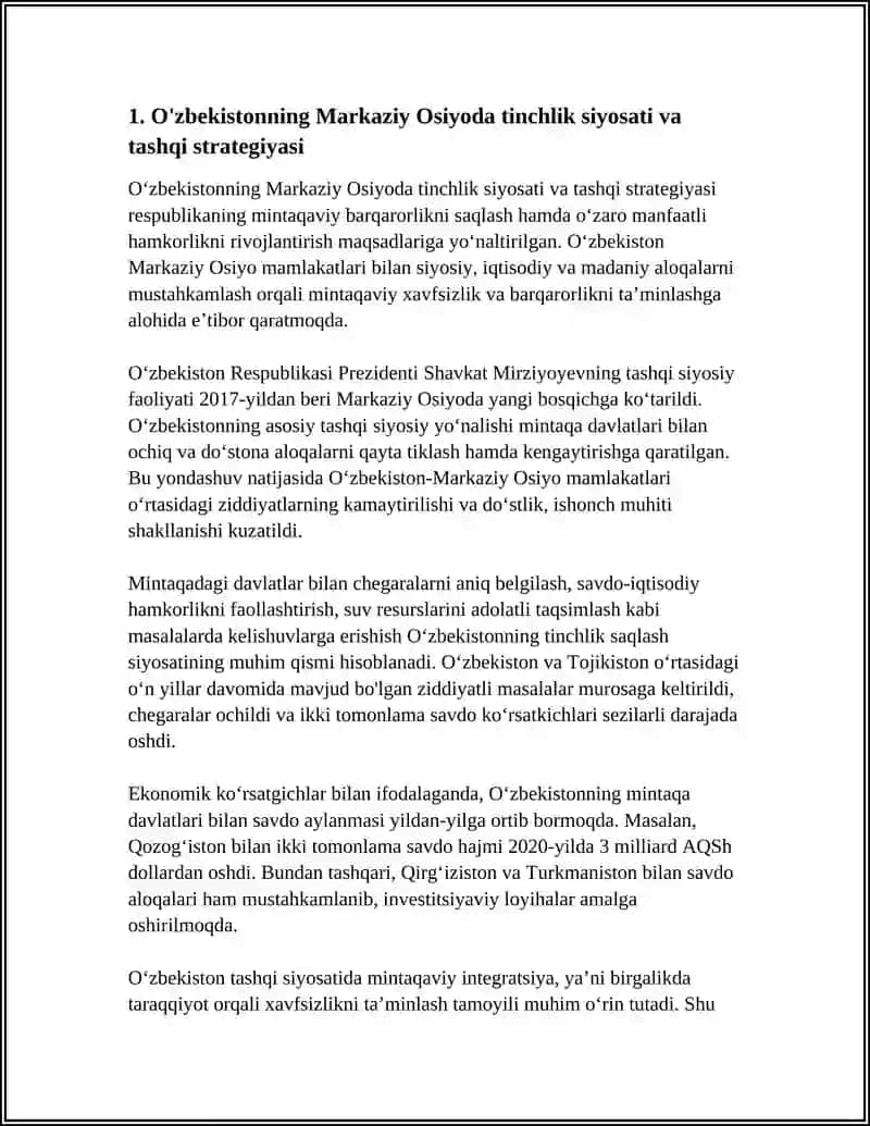 O'ZBEKISTONDA MARKAZIY OSIYODA TINCHLIK VA HAMKORLIK ALOQALARINING MUSTAHKAMLANISHI 3