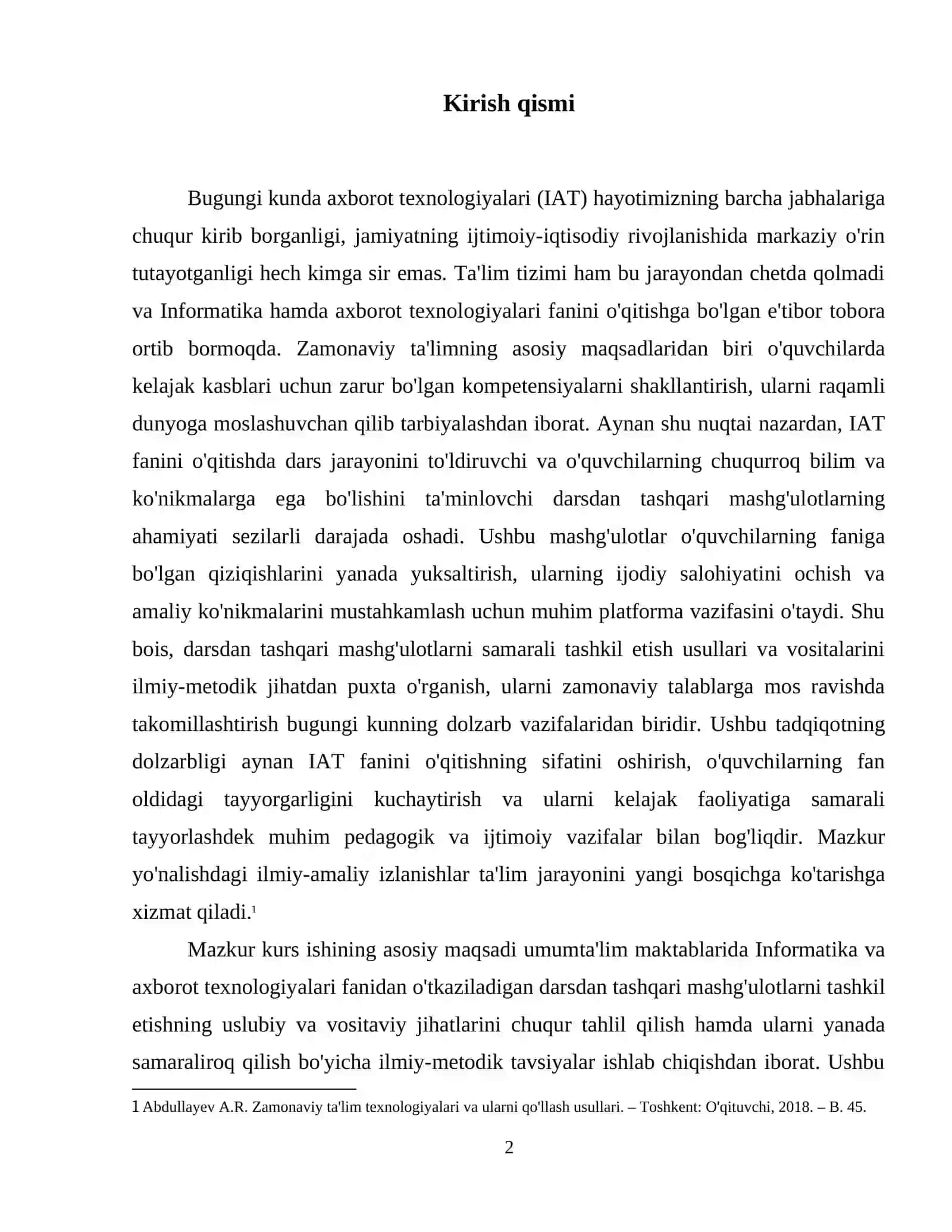 Informatika va axborot texnologiyalari fanidan darsdan tashqari mashg'ulotlarni tashkil etish usullari va vositalari. 3