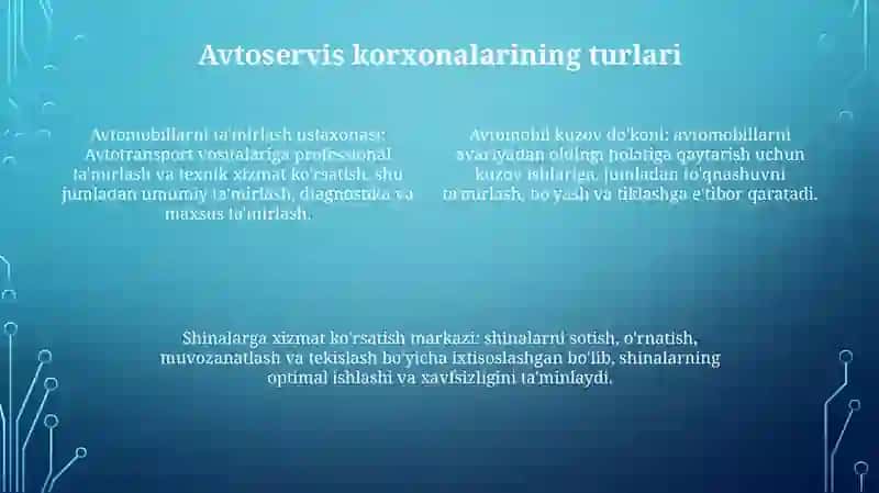 Avtoservis Korxonalari VaUlarningTa'Rifi 3
