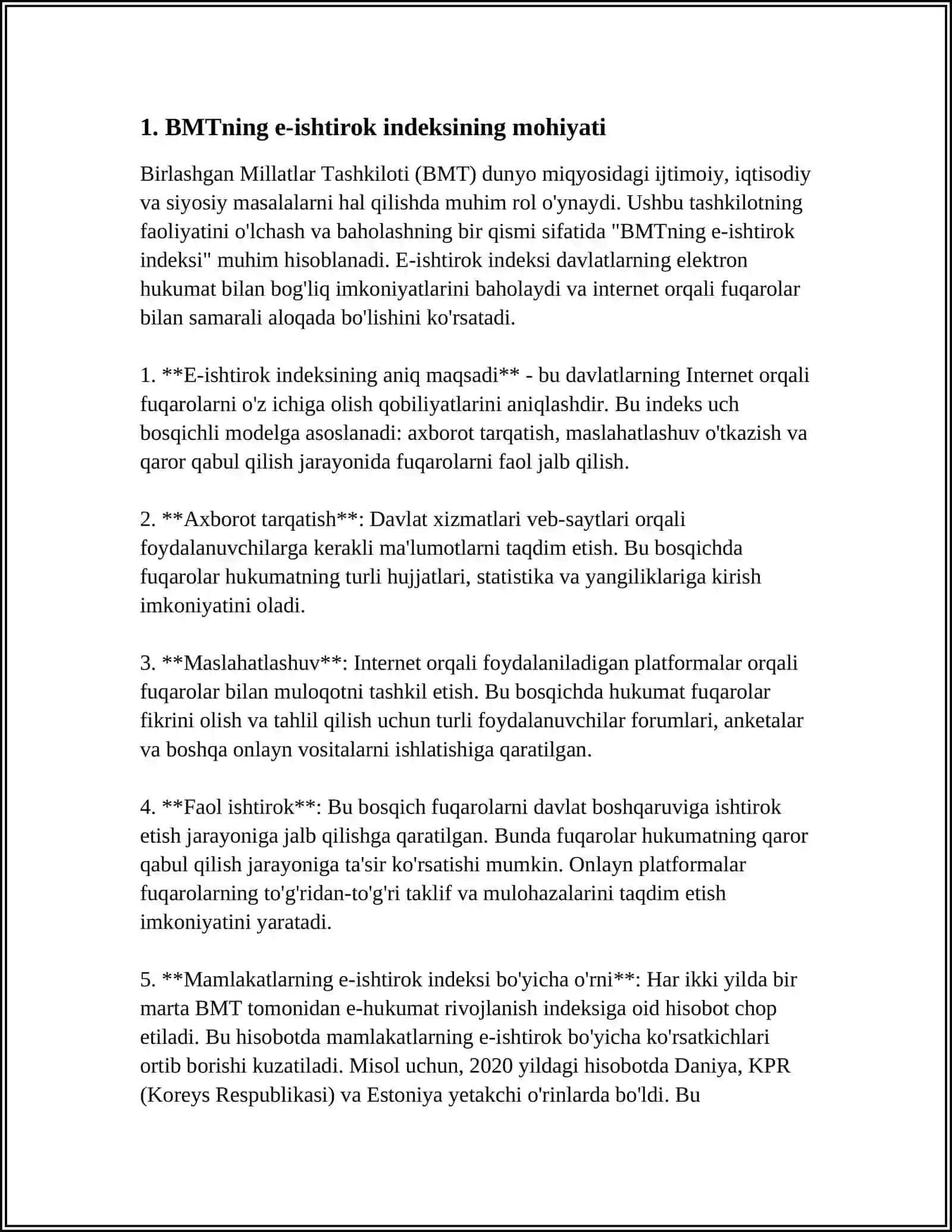 BMT NING AKTDAN FOYDALANISH SAMARADORLIGINI BAHOLAYDIGAN INDEKSI (E-PARTICIPATION INDEX)NING XUSUSIYATLARI 3