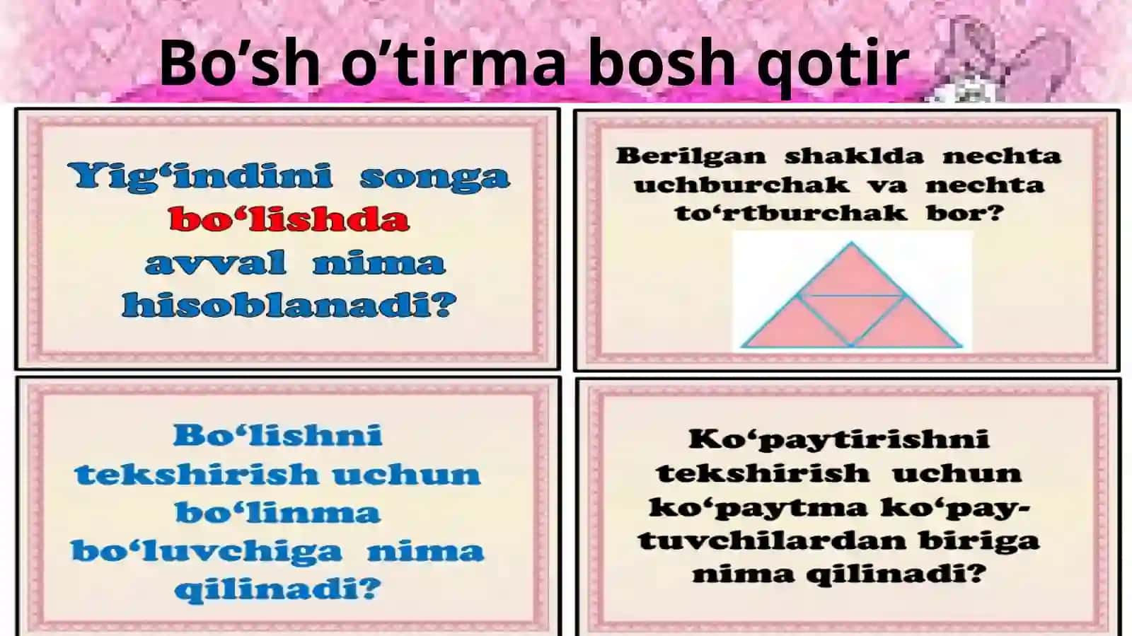 To‘rtxonalisonlarniraqamlash 3