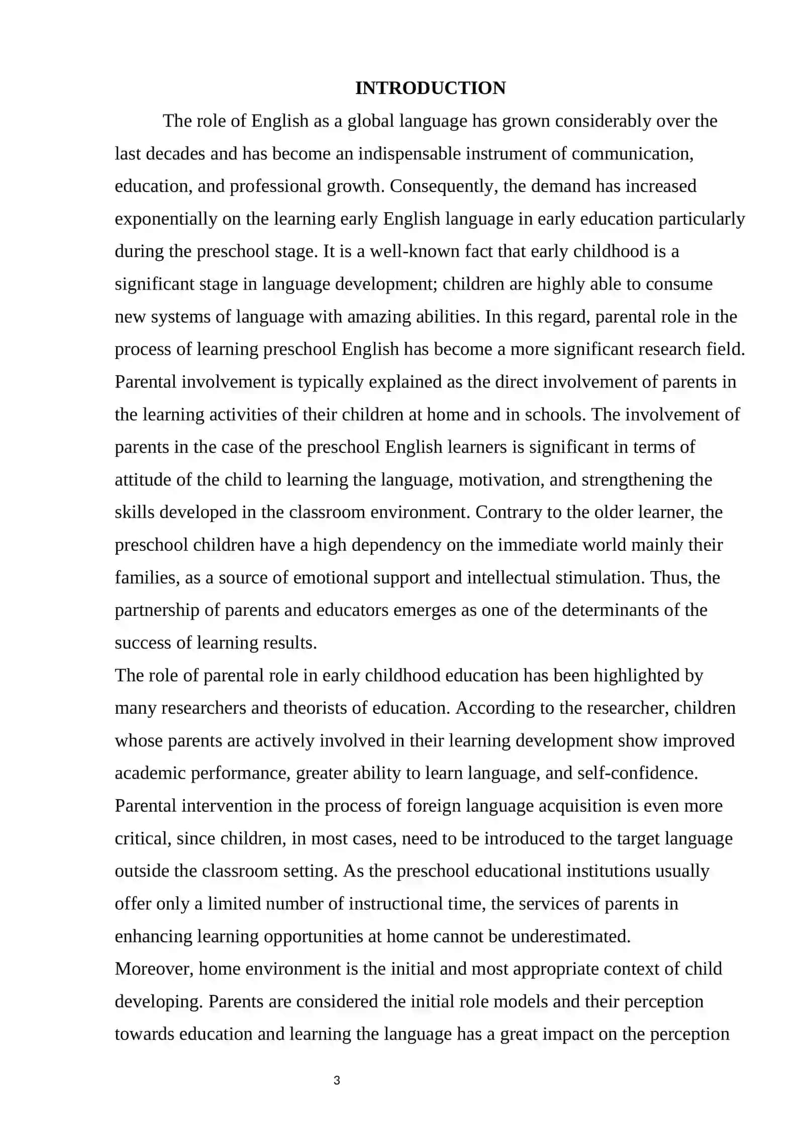 COURSE WORK: PARENTAL INVOLVEMENT PROCESS OF PRESCHOOL ENGLISH LEARNERS 3