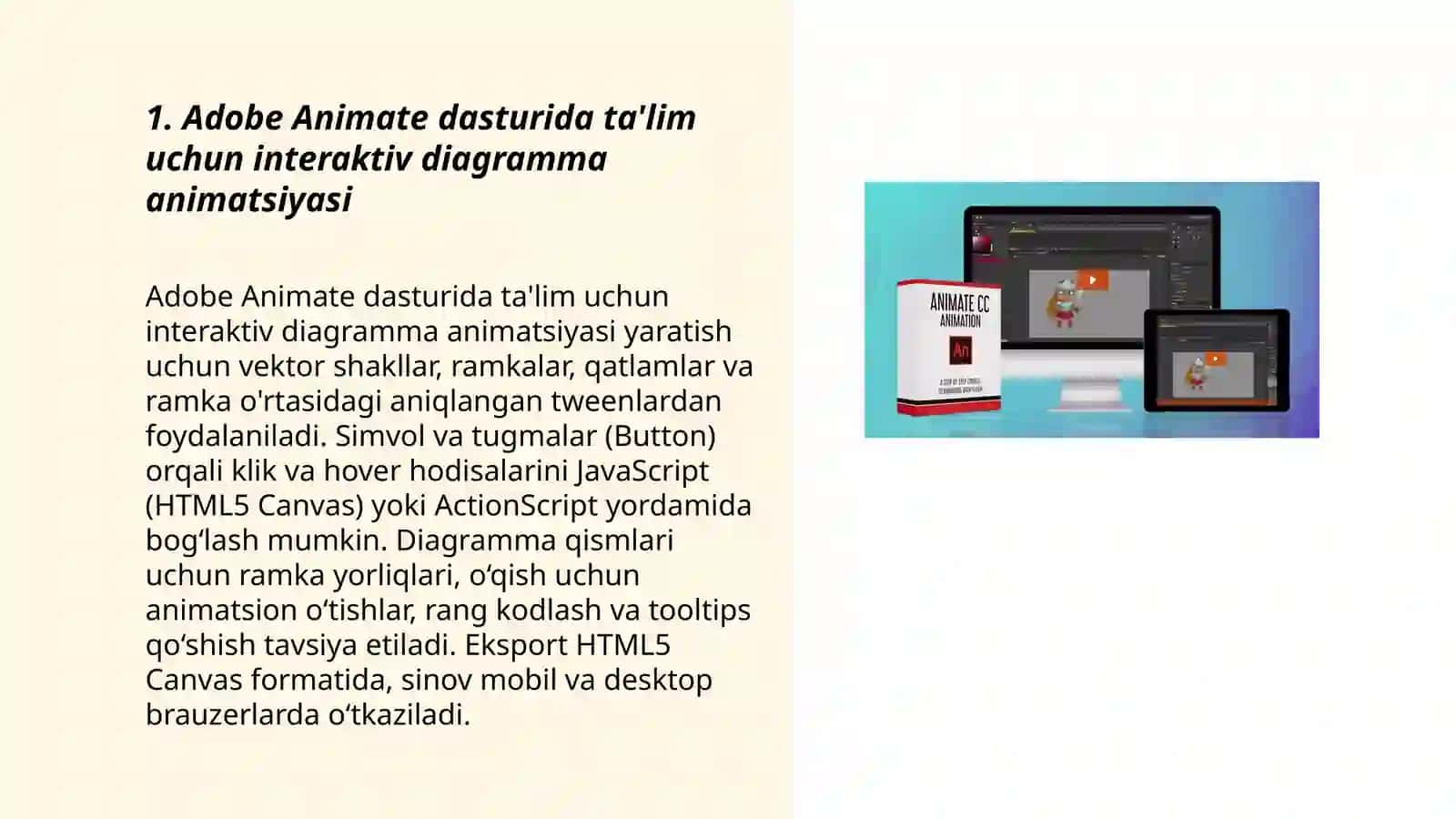 Adobe Animate dasturida ta'lim uchun interaktiv diagramma animatsiyasi 3