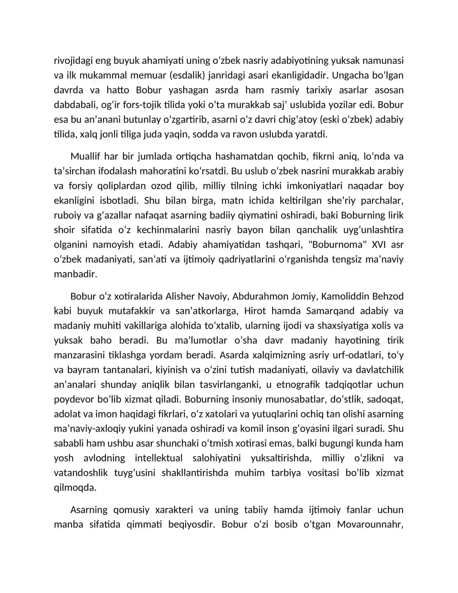 #Boburnoma"ning oʻzbek adabiyoti va madaniyatini oʻrganishdagi ahamiyati 3