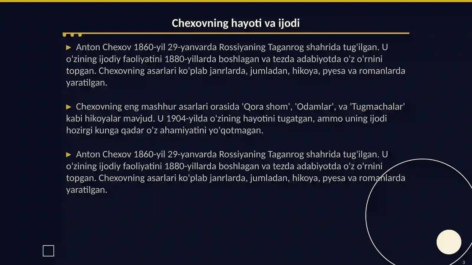 Anton Chexov: O'qituvchi hikoyasi 3