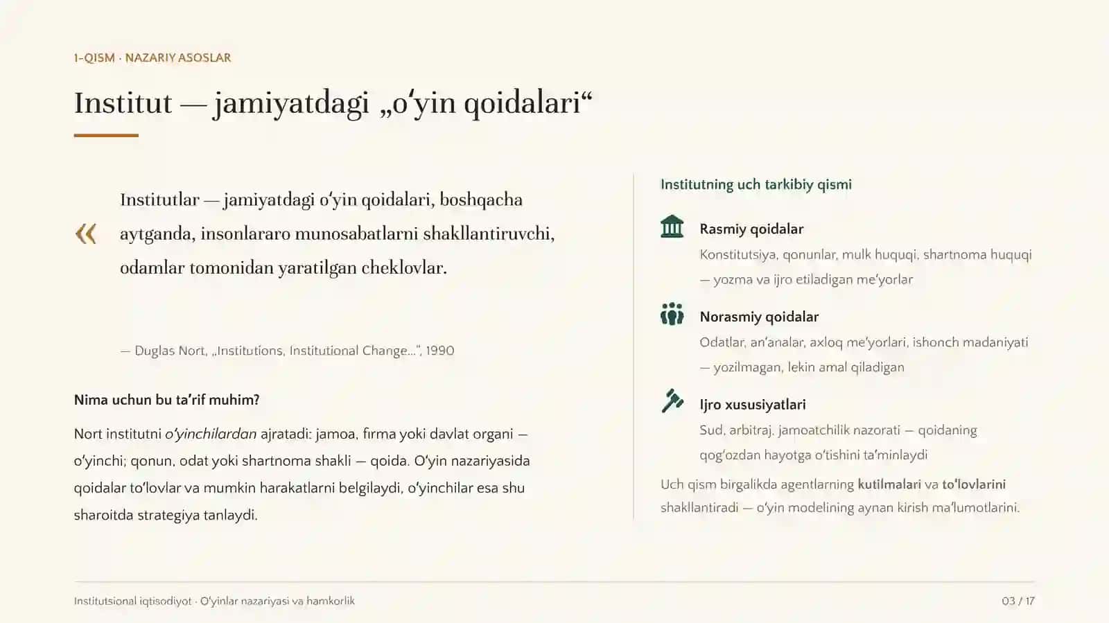 Institutsional iqtisodiyotda oʻyinlar nazariyasi va oʻzaro hamkorlikni modellashtirish 3