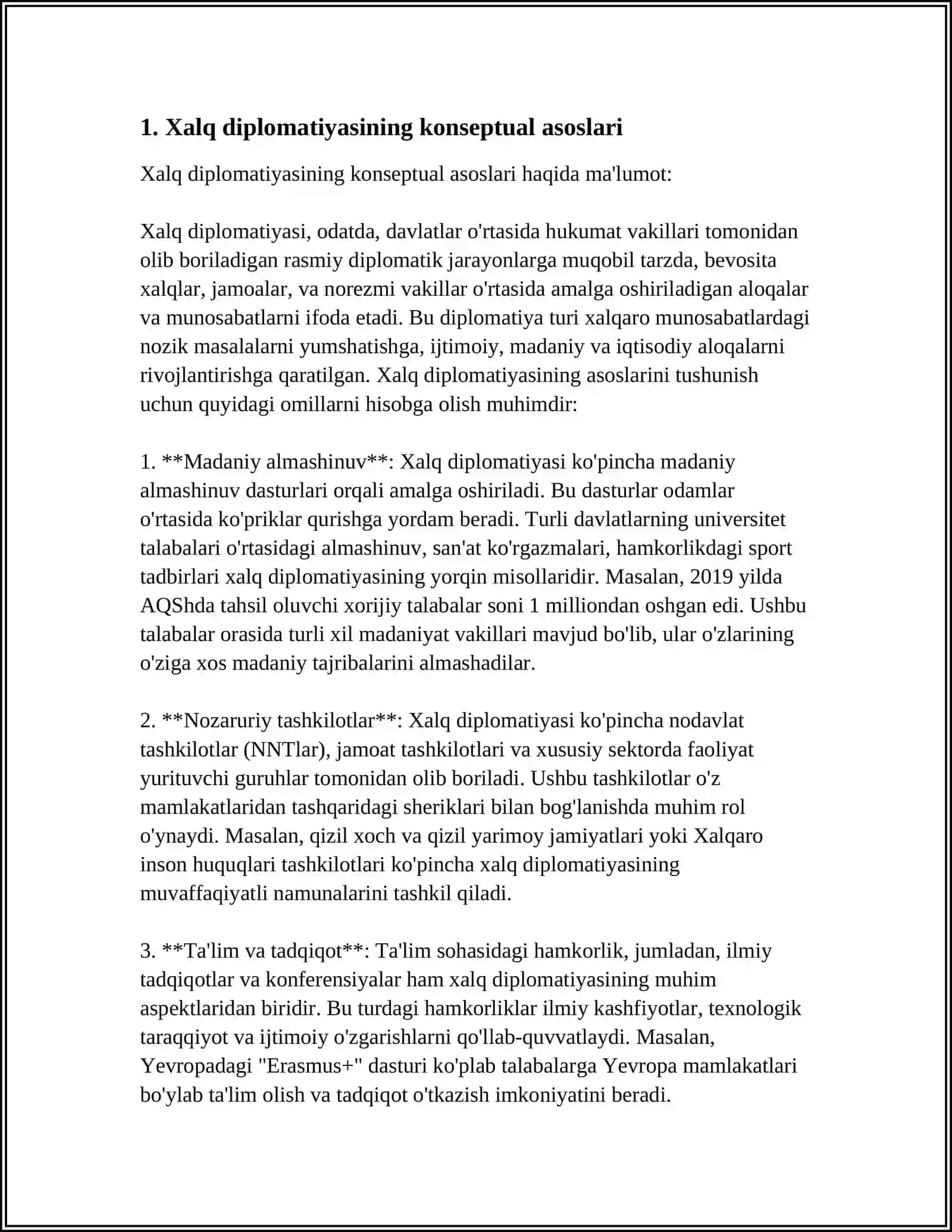 XALQARO MUNOSABATLARDA XALQ DIPLOMATIYASI OʻRNI 3