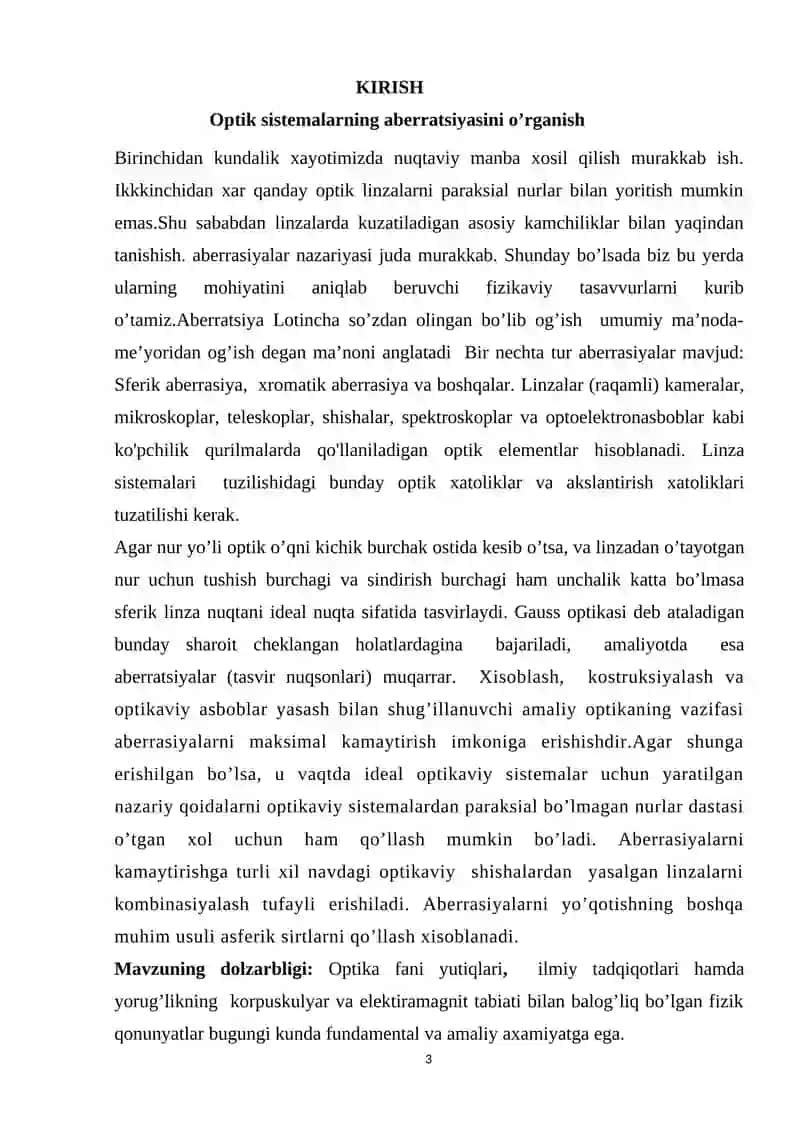 Optik sistemalarning aberatsiyasini o’rganish 3