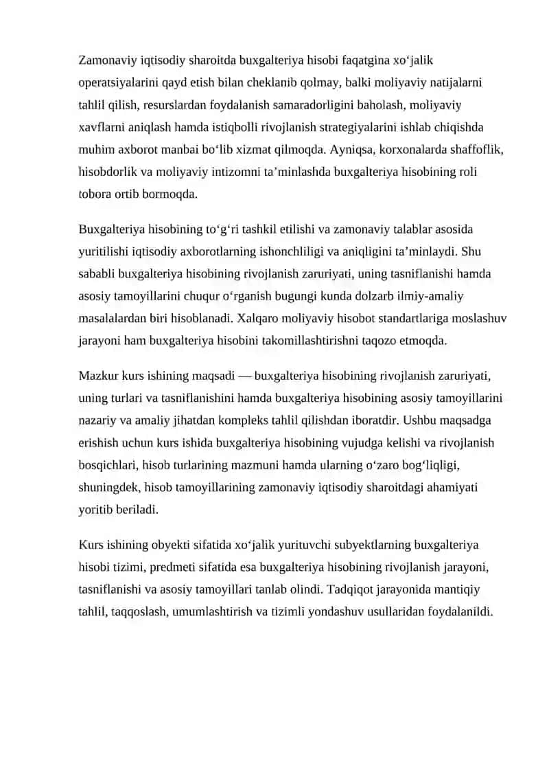 BUXGALTERIYA HISOBINING RIVOJLANISH ZARURIYATI, TASNIFLANISHI VA ASOSIY TAMOYILLARI 3